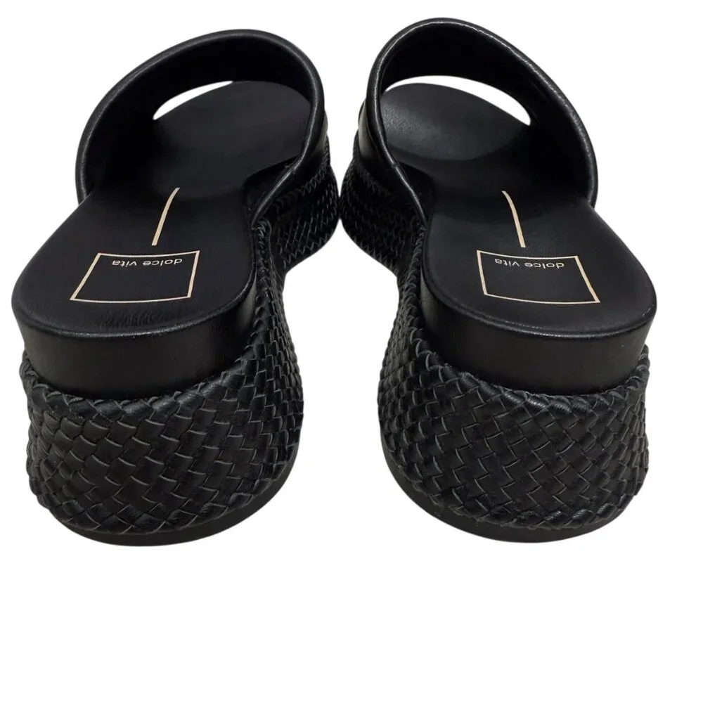 Dolce Vita Wimsyn Black Leather Slip On Platform Sandals Women's size 8